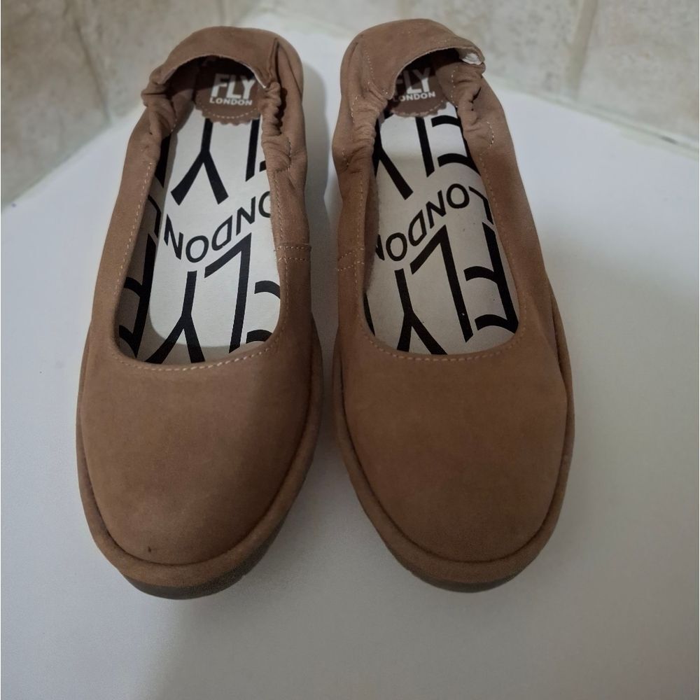 Fly London Tan Wedge Pull Back Shoes Size 9